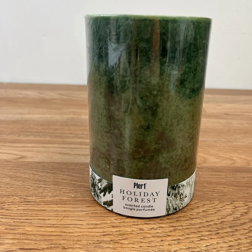Pier 1 Holiday Forest Large Green Pillar Candle - Smells Like Christmas Tree NEW